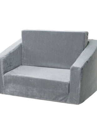 Dječija sofa krevet BONO, pliš, mekana, pena - 2 u 1 za sjedenje i spavanje, siva