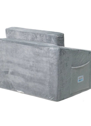 Dječija sofa krevet BONO, pliš, mekana, pena - 2 u 1 za sjedenje i spavanje, siva