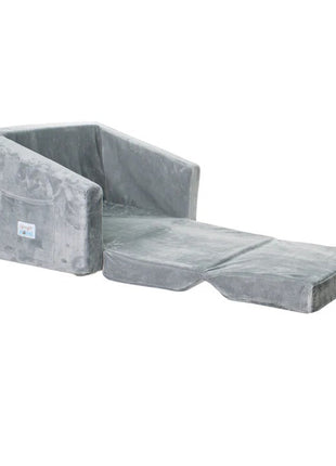 Dječija sofa krevet BONO, pliš, mekana, pena - 2 u 1 za sjedenje i spavanje, siva