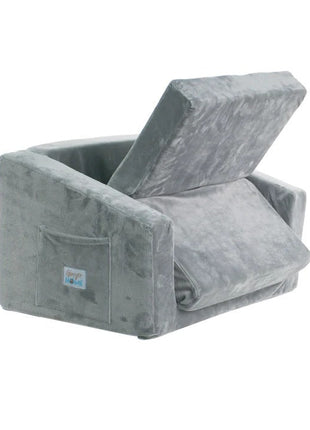 Dječija sofa krevet BONO, pliš, mekana, pena - 2 u 1 za sjedenje i spavanje, siva