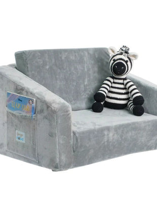 Dječija sofa krevet BONO, pliš, mekana, pena - 2 u 1 za sjedenje i spavanje, siva