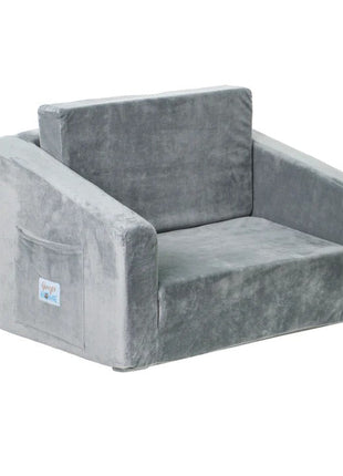 Dječija sofa krevet BONO, pliš, mekana, pena - 2 u 1 za sjedenje i spavanje, siva