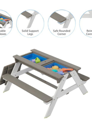 Dječiji baštenski sto 3 u 1, kišobran sa podesivom visinom, pokretni vrh za aktivne igre na otvorenom