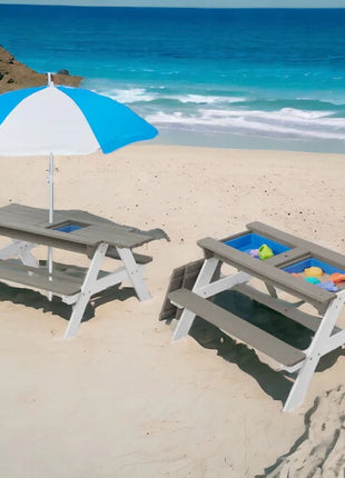 Dječiji baštenski sto 3 u 1, kišobran sa podesivom visinom, pokretni vrh za aktivne igre na otvorenom