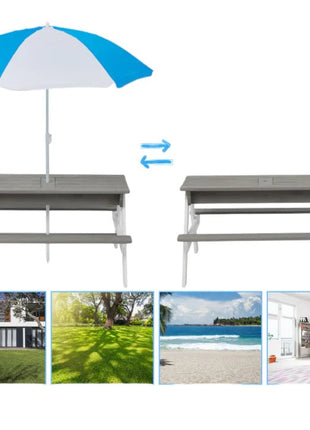 Dječiji baštenski sto 3 u 1, kišobran sa podesivom visinom, pokretni vrh za aktivne igre na otvorenom