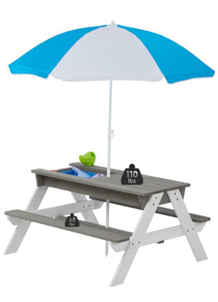 Dječiji baštenski sto 3 u 1, kišobran sa podesivom visinom, pokretni vrh za aktivne igre na otvorenom
