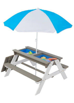 Dječiji baštenski sto 3 u 1, kišobran sa podesivom visinom, pokretni vrh za aktivne igre na otvorenom