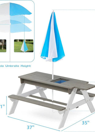 Dječiji baštenski sto 3 u 1, kišobran sa podesivom visinom, pokretni vrh za aktivne igre na otvorenom