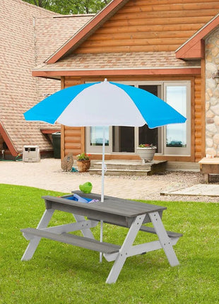Dječiji baštenski sto 3 u 1, kišobran sa podesivom visinom, pokretni vrh za aktivne igre na otvorenom