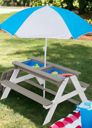 Dječiji baštenski sto 3 u 1, kišobran sa podesivom visinom, pokretni vrh za aktivne igre na otvorenom