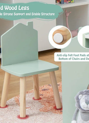 Dječiji sto sa 2 stolice - Kuća za više aktivnosti sa crnom tablom, stolom za crtanje i čitanje