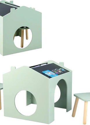 Dječiji sto sa 2 stolice - Kuća za više aktivnosti sa crnom tablom, stolom za crtanje i čitanje