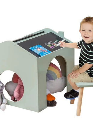 Dječiji sto sa 2 stolice - Kuća za više aktivnosti sa crnom tablom, stolom za crtanje i čitanje