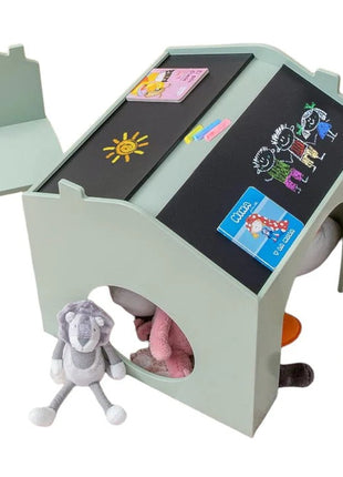 Dječiji sto sa 2 stolice - Kuća za više aktivnosti sa crnom tablom, stolom za crtanje i čitanje