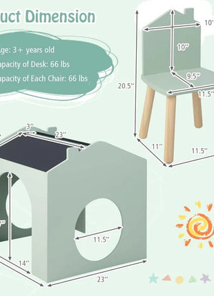 Dječiji sto sa 2 stolice - Kuća za više aktivnosti sa crnom tablom, stolom za crtanje i čitanje