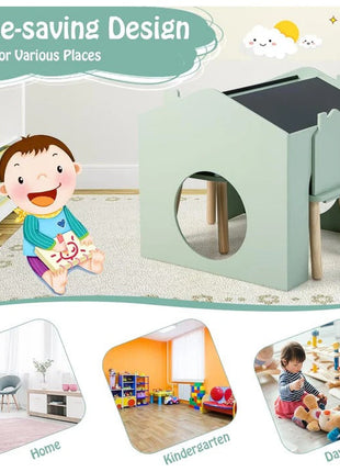 Dječiji sto sa 2 stolice - Kuća za više aktivnosti sa crnom tablom, stolom za crtanje i čitanje