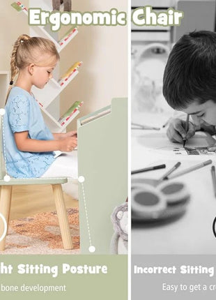 Dječiji sto sa 2 stolice - Kuća za više aktivnosti sa crnom tablom, stolom za crtanje i čitanje