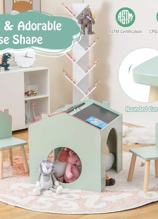 Dječiji sto sa 2 stolice - Kuća za više aktivnosti sa crnom tablom, stolom za crtanje i čitanje