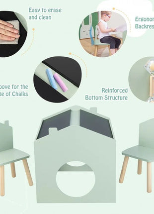 Dječiji sto sa 2 stolice - Kuća za više aktivnosti sa crnom tablom, stolom za crtanje i čitanje