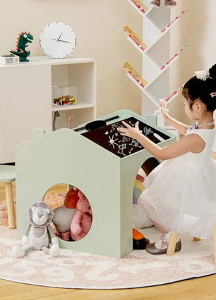 Dječiji sto sa 2 stolice - Kuća za više aktivnosti sa crnom tablom, stolom za crtanje i čitanje