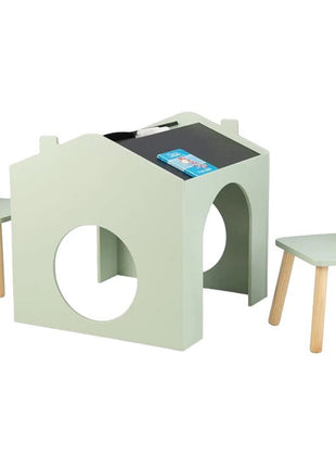Dječiji sto sa 2 stolice - Kuća za više aktivnosti sa crnom tablom, stolom za crtanje i čitanje