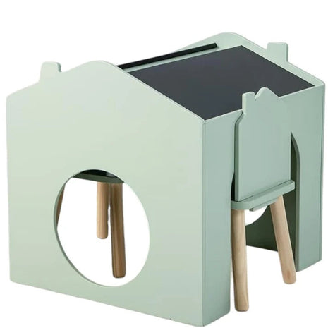 Dječiji sto sa 2 stolice - Kuća za više aktivnosti sa crnom tablom, stolom za crtanje i čitanje