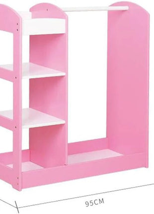Dječiji stalak za odjeću sa ogledalom - Dječiji otvoreni ormar sa policama i vješalicama, roze