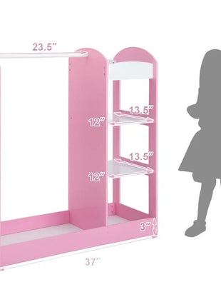 Dječiji stalak za odjeću sa ogledalom - Dječiji otvoreni ormar sa policama i vješalicama, roze