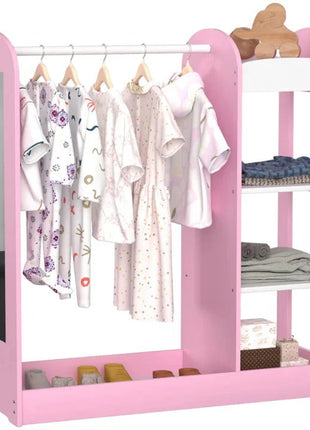 Dječiji stalak za odjeću sa ogledalom - Dječiji otvoreni ormar sa policama i vješalicama, roze
