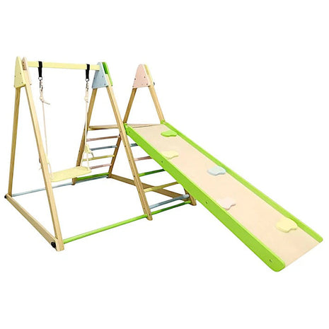 Dječiji drveni set 4 u 1 – ljuljaška, tobogan, ram za penjanje i rampa za penjanje