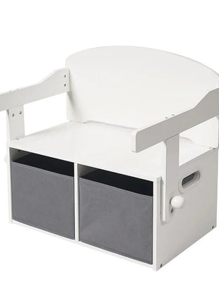 Dječija drvena klupa, radni sto i organizator - 3 u 1 sa odlaganjem - bijelo/siva