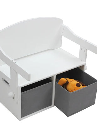 Dječija drvena klupa, radni sto i organizator - 3 u 1 sa odlaganjem - bijelo/siva