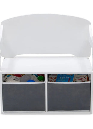 Dječija drvena klupa, radni sto i organizator - 3 u 1 sa odlaganjem - bijelo/siva