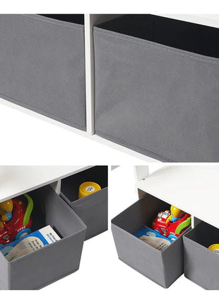 Dječija drvena klupa, radni sto i organizator - 3 u 1 sa odlaganjem - bijelo/siva