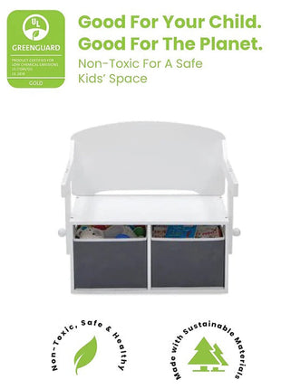 Dječija drvena klupa, radni sto i organizator - 3 u 1 sa odlaganjem - bijelo/siva