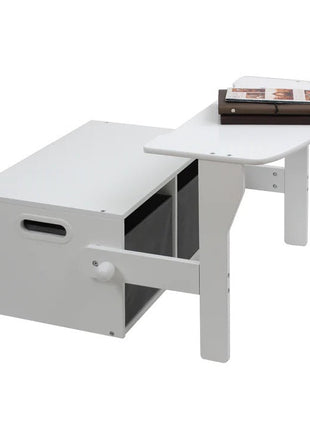 Dječija drvena klupa, radni sto i organizator - 3 u 1 sa odlaganjem - bijelo/siva