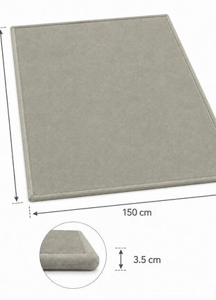 Dječiji tepih sa memorijskom penom KINDER HOME LOLA, 150x200 cm, debljina 3,5 cm, baršunasto mekan vodoodbojni gornji sloj, memori pena, protivklizna podloga, siva
