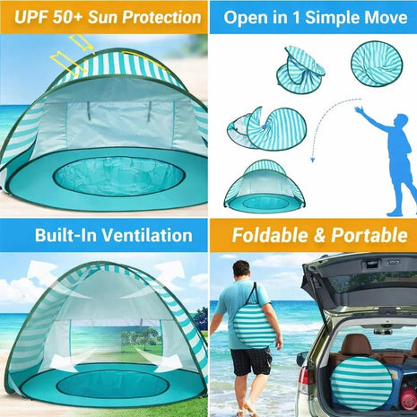 Dječiji šator za igru KINDER HOME sa UV zaštitom 50+ – lagan i sklopiv, za plažu i baštu, 120×80×70 cm