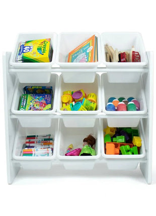 Polica sa 9 kutija za odlaganje, dio za dječiju sobu, organizator za igračke i knjige od drveta - BIJELI