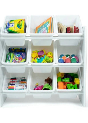 Polica sa 9 kutija za odlaganje, dio za dječiju sobu, organizator za igračke i knjige od drveta - BIJELI