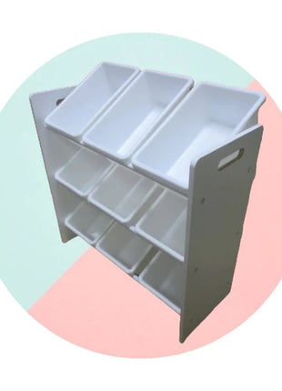 Polica sa 9 kutija za odlaganje, dio za dječiju sobu, organizator za igračke i knjige od drveta - BIJELI