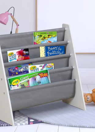 Dječija polica za knjige i igračke, organizator, sekcija, biblioteka za dječiju sobu - BIJELA/SIVA