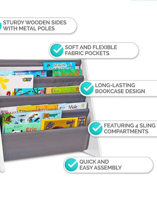 Dječija polica za knjige i igračke, organizator, sekcija, biblioteka za dječiju sobu - BIJELA/SIVA
