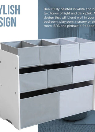 Organizator za igračke, polica za vrtiće, ormar, sekcioni sa kutijama za odlaganje - BIJELA/SIVA