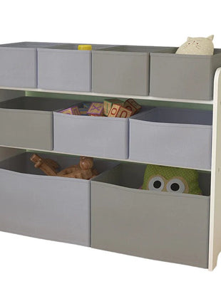 Organizator za igračke, polica za vrtiće, ormar, sekcioni sa kutijama za odlaganje - BIJELA/SIVA