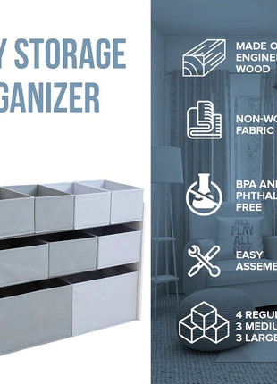 Organizator za igračke, polica za vrtiće, ormar, sekcioni sa kutijama za odlaganje - BIJELA/SIVA