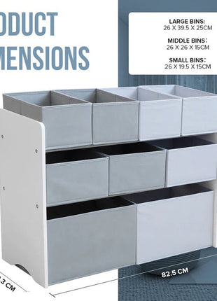 Organizator za igračke, polica za vrtiće, ormar, sekcioni sa kutijama za odlaganje - BIJELA/SIVA