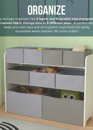 Organizator za igračke, polica za vrtiće, ormar, sekcioni sa kutijama za odlaganje - BIJELA/SIVA