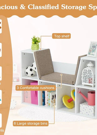3 u 1 dječija polica za knjige, polica za knjige i klupa, 6 pregrada za odlaganje igračaka i knjiga