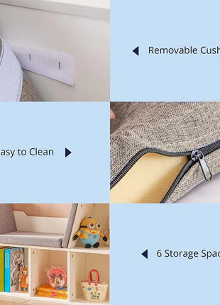 3 u 1 dječija polica za knjige, polica za knjige i klupa, 6 pregrada za odlaganje igračaka i knjiga